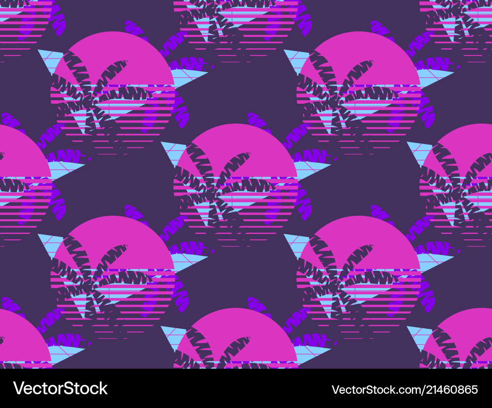 Retro Synthwave Palm Tree Pattern vector image