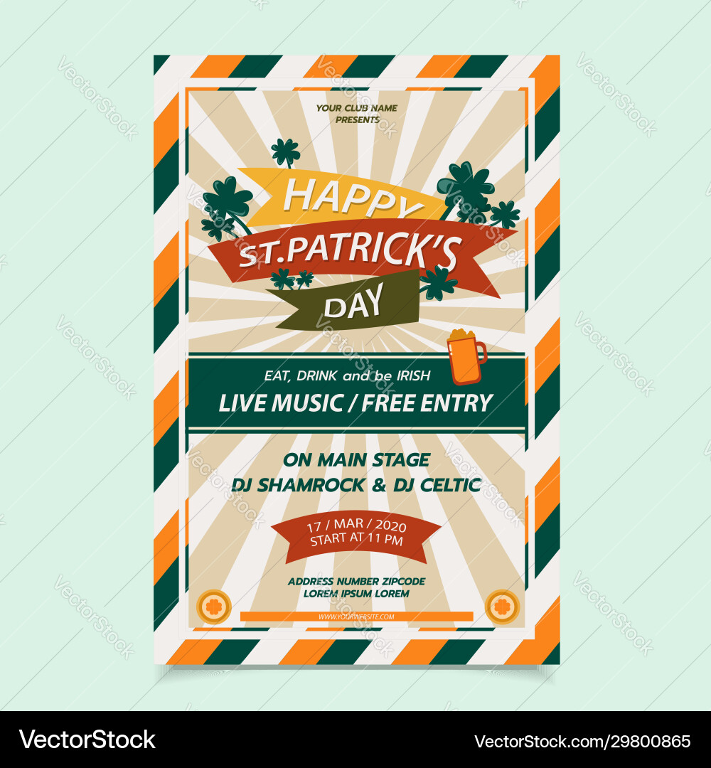 Saint patrick s day poster brochure holiday Saint patrick s day poster brochure holiday vector image
