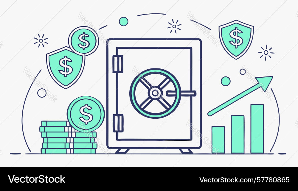 Secure safe with currency symbols representing Vector Image