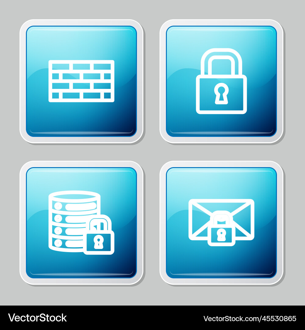 Set line firewall security wall lock server Set line firewall security wall lock server vector image