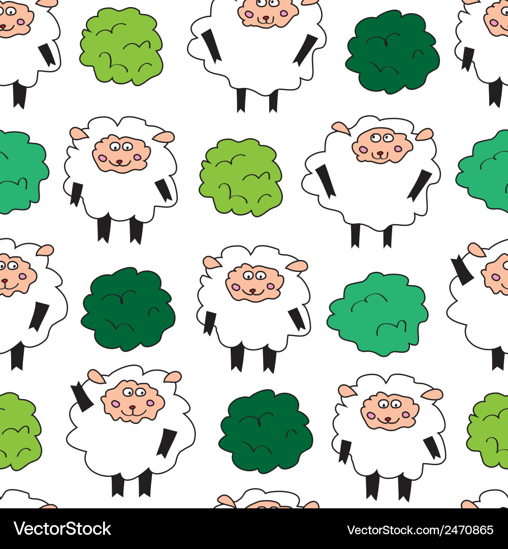 Sheep and shrubs seamless pattern Vector Image