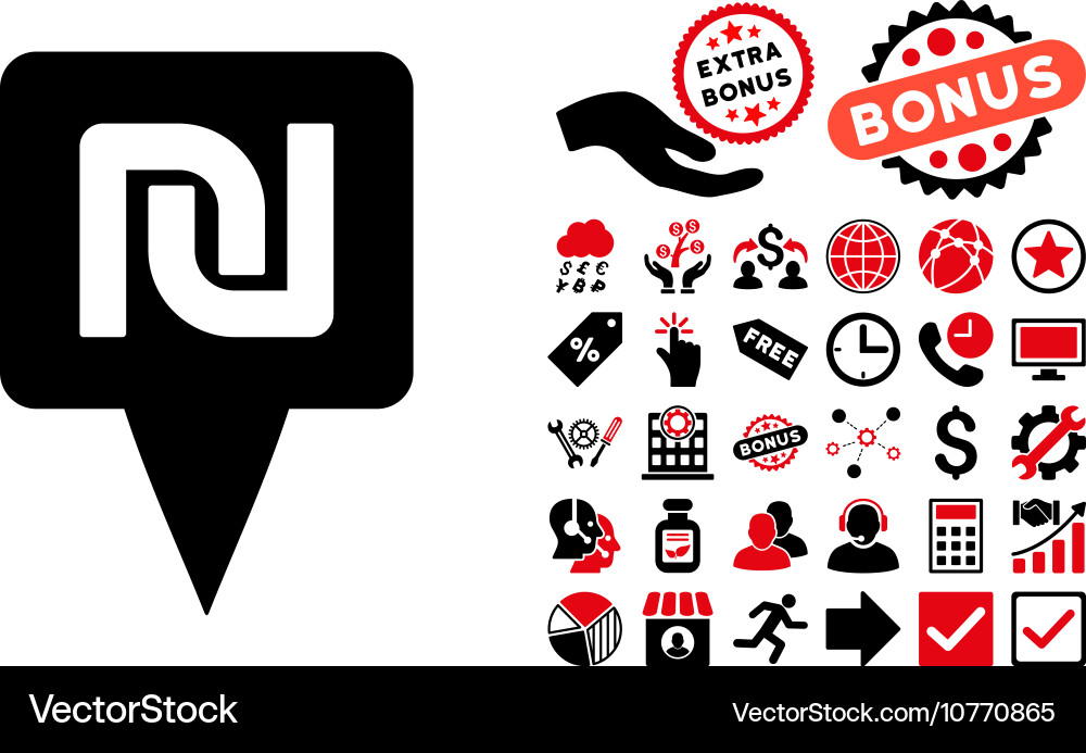 Shekel map pointer flat icon with bonus vector image