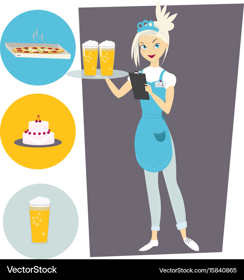 Waitress with a tray and beer set objects Vector Image
