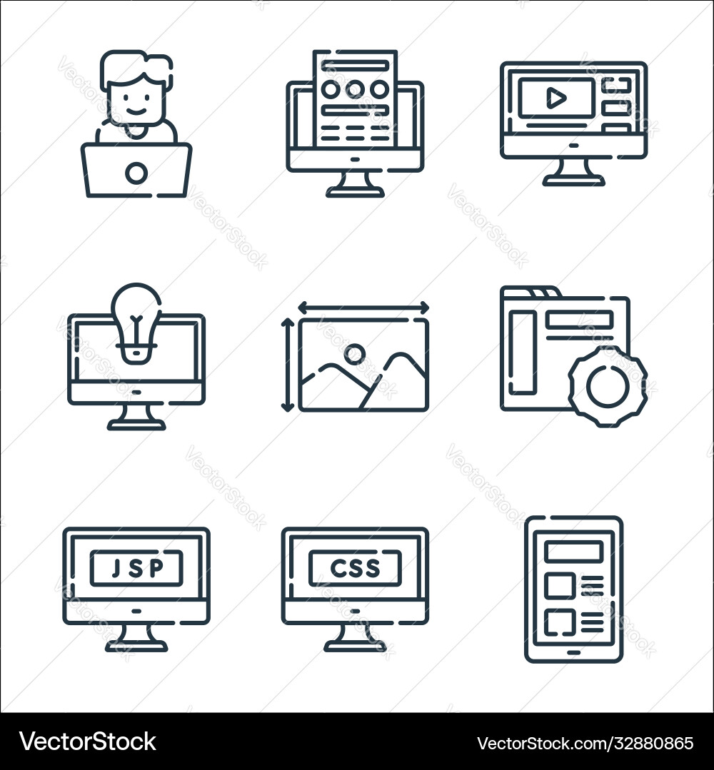Web development line icons linear set quality Web development line icons linear set quality vector image