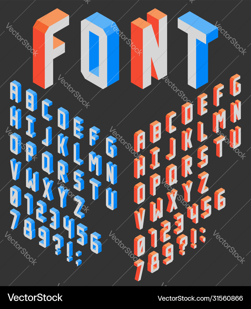 Blocky Latin Font - Isometric Numbers Vector Image