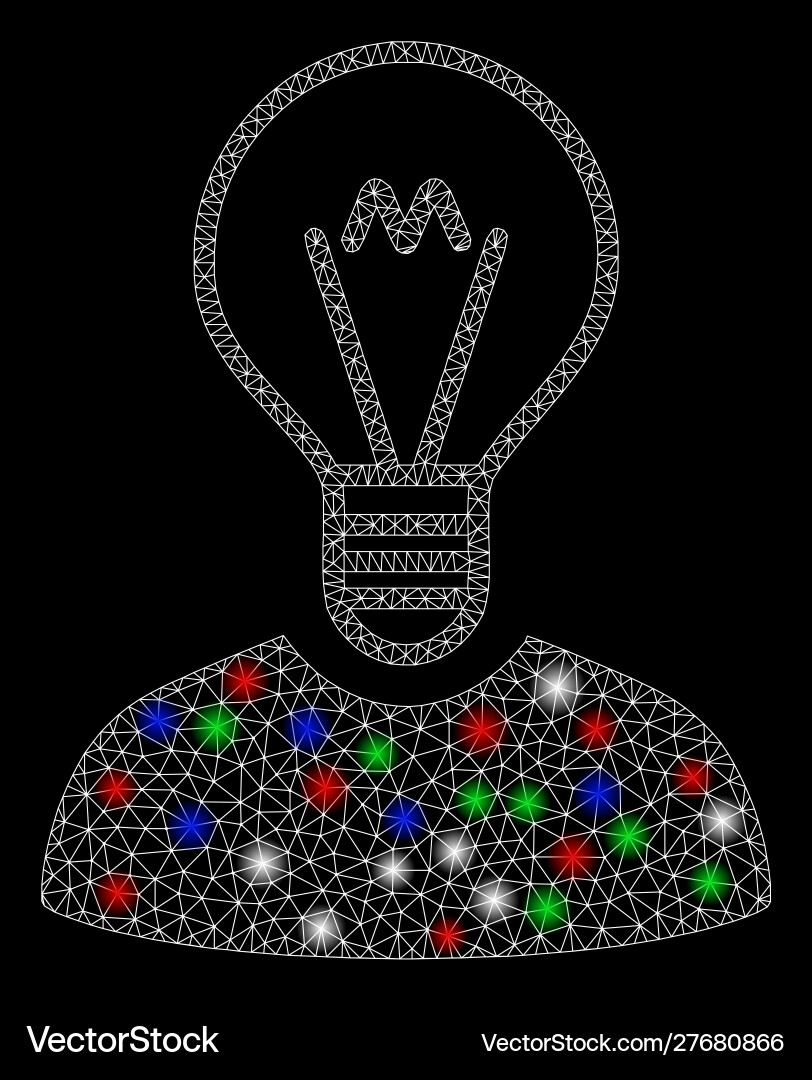 Bright mesh network bulb inventor with flash spots Bright mesh network bulb inventor with flash spots vector image