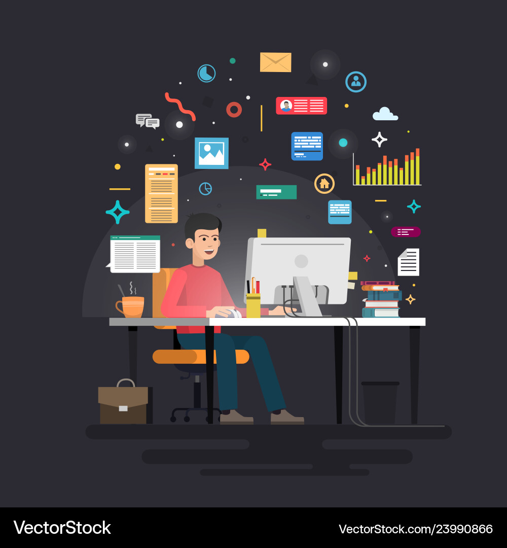 Businessman Analyzing Data on Computer vector image
