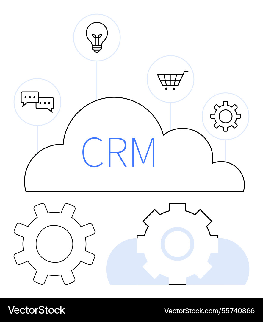 Cloud-based crm system overview with gears chat Cloud-based crm system overview with gears chat vector image
