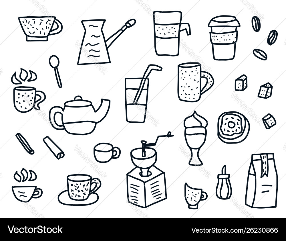 Coffee set objects design elements Vector Image