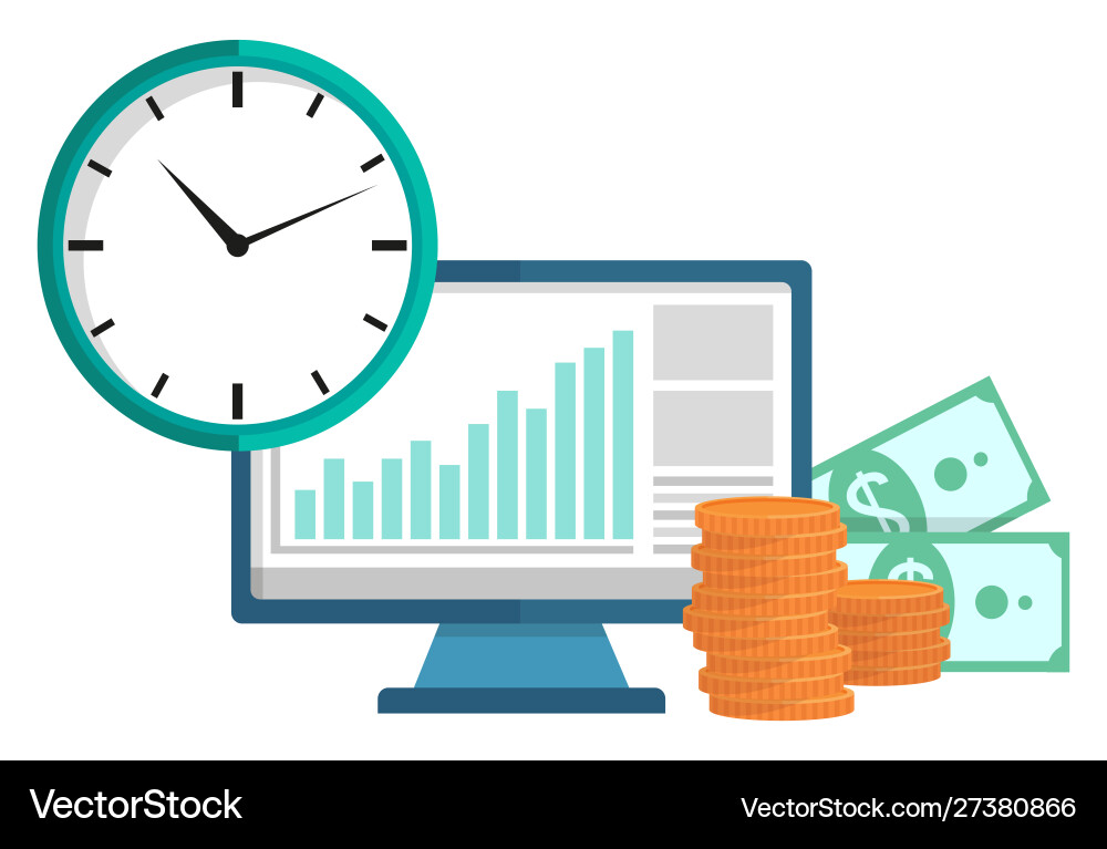 Computer screen with information and charts Vector Image