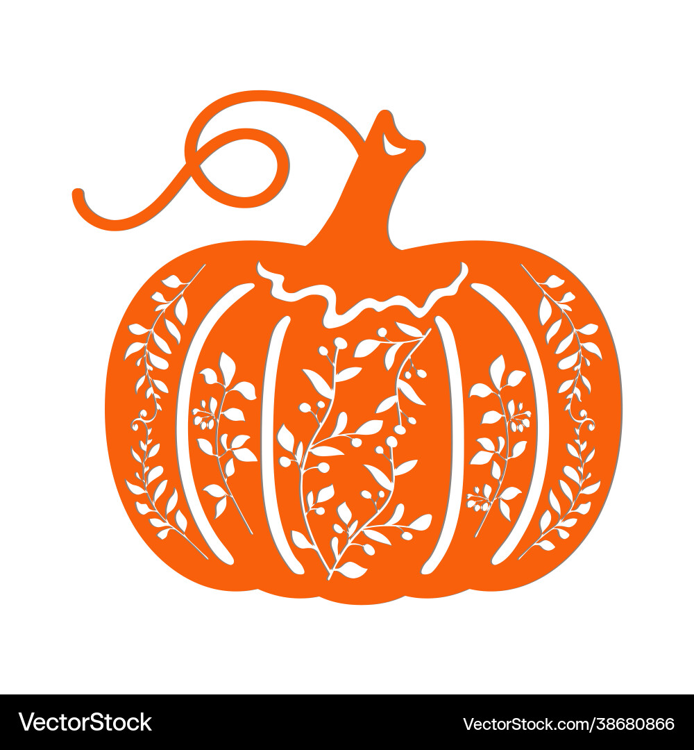 Decorative pumpkin with flower branches stencil Decorative pumpkin with flower branches stencil vector image