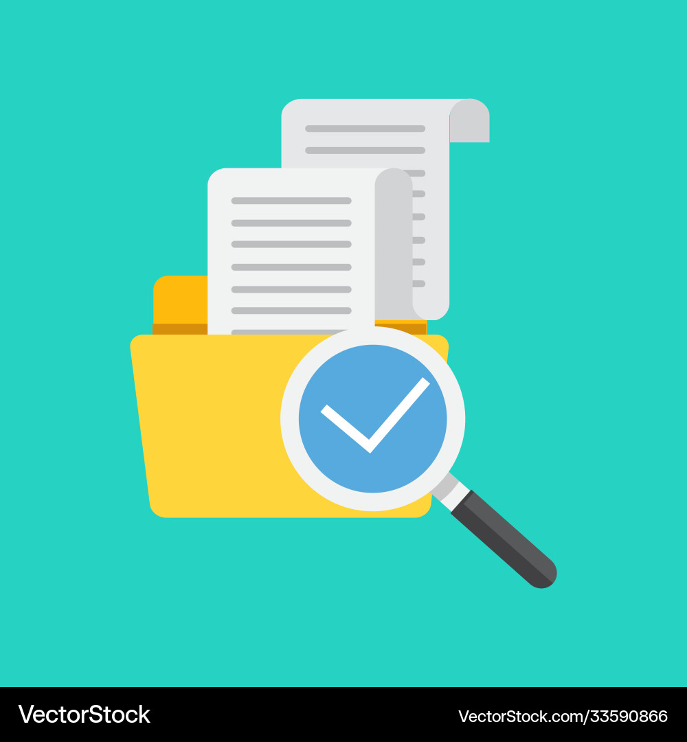 File folder directory and magnifying glass tick File folder directory and magnifying glass tick vector image