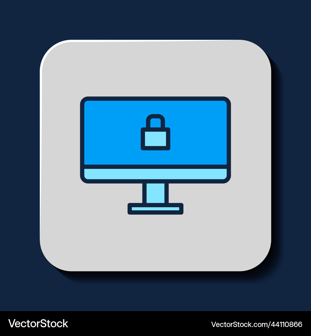 Filled outline lock on computer monitor screen Filled outline lock on computer monitor screen vector image