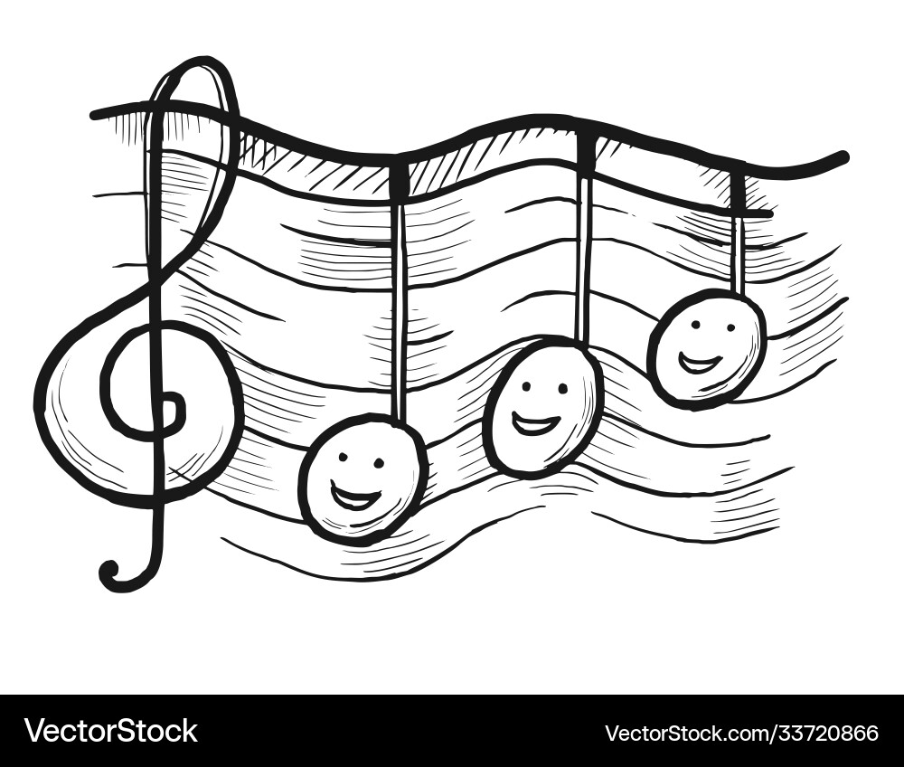 G-clef and music note with doodle face on staff G-clef and music note with doodle face on staff vector image