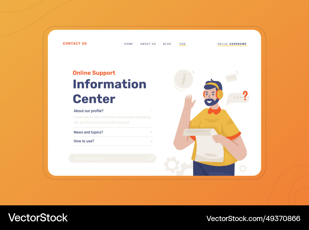 Information center on faq website page template Information center on faq website page template Vector Image