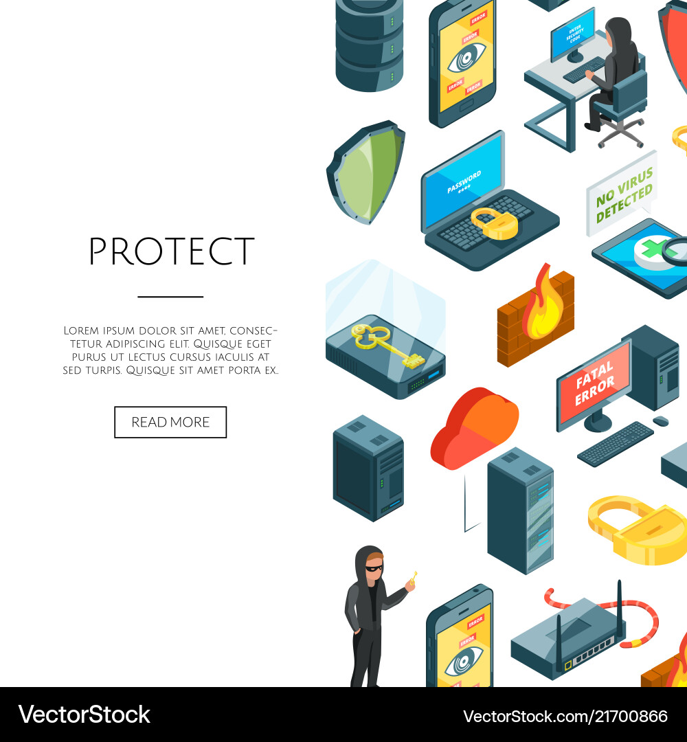 Isometric data and computer safety icons Isometric data and computer safety icons vector image