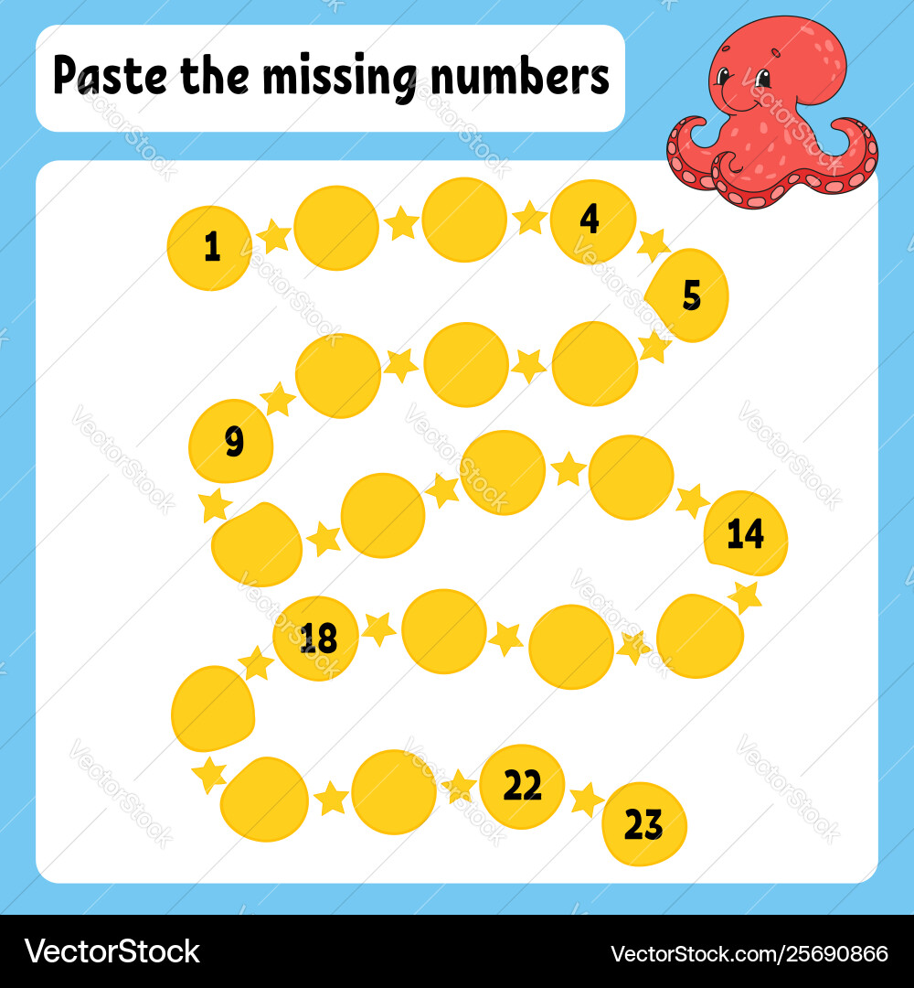 Paste missing numbers handwriting practice Paste missing numbers handwriting practice Vector Image