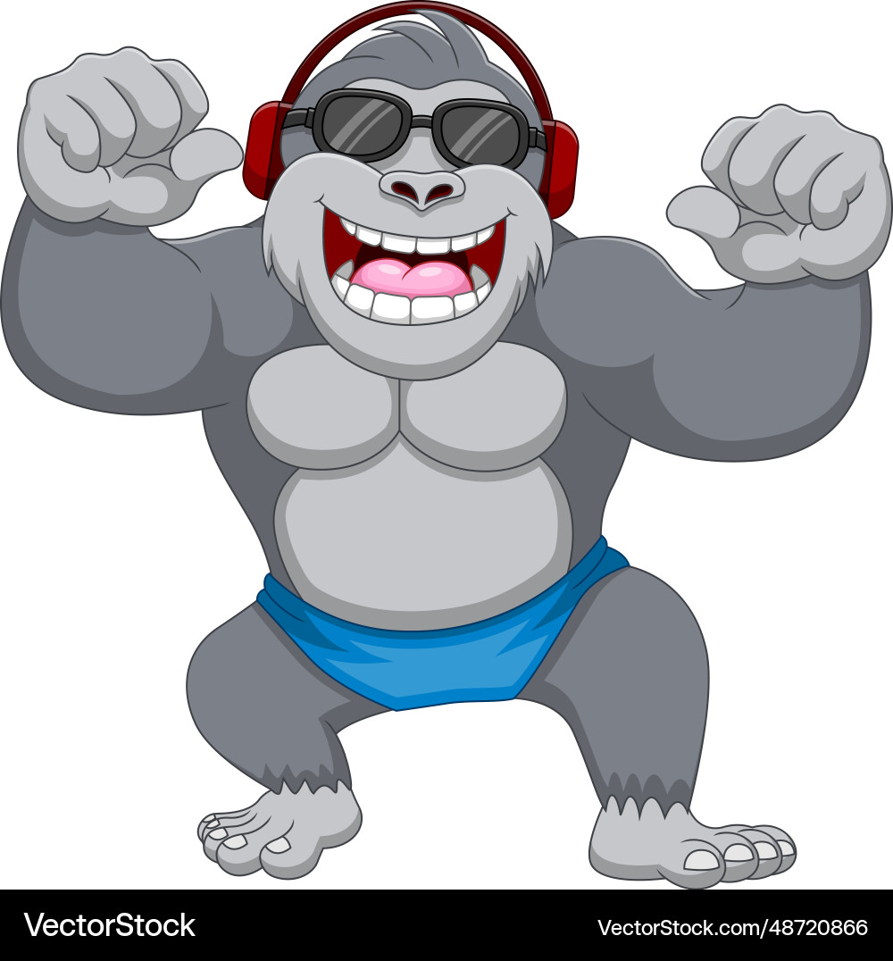 Süße Gorilla mit Kopfhörer Cartoon Süße Gorilla mit Kopfhörer Cartoon vektorbild
