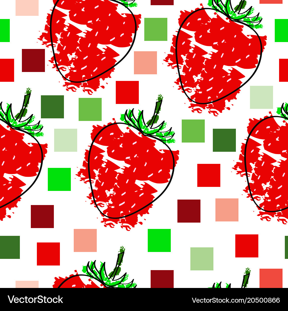 Seamless pattern with strawberries and squares vector image
