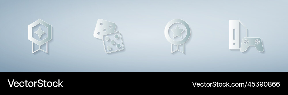 Set game rating with medal dice and console Vector Image
