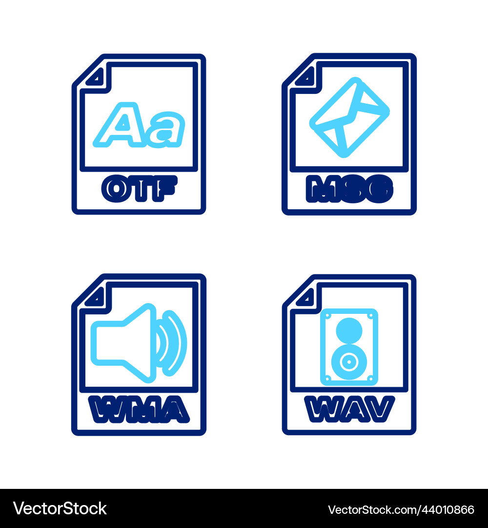 Set line wav file document wma msg and otf icon Set line wav file document wma msg and otf icon Vector Image