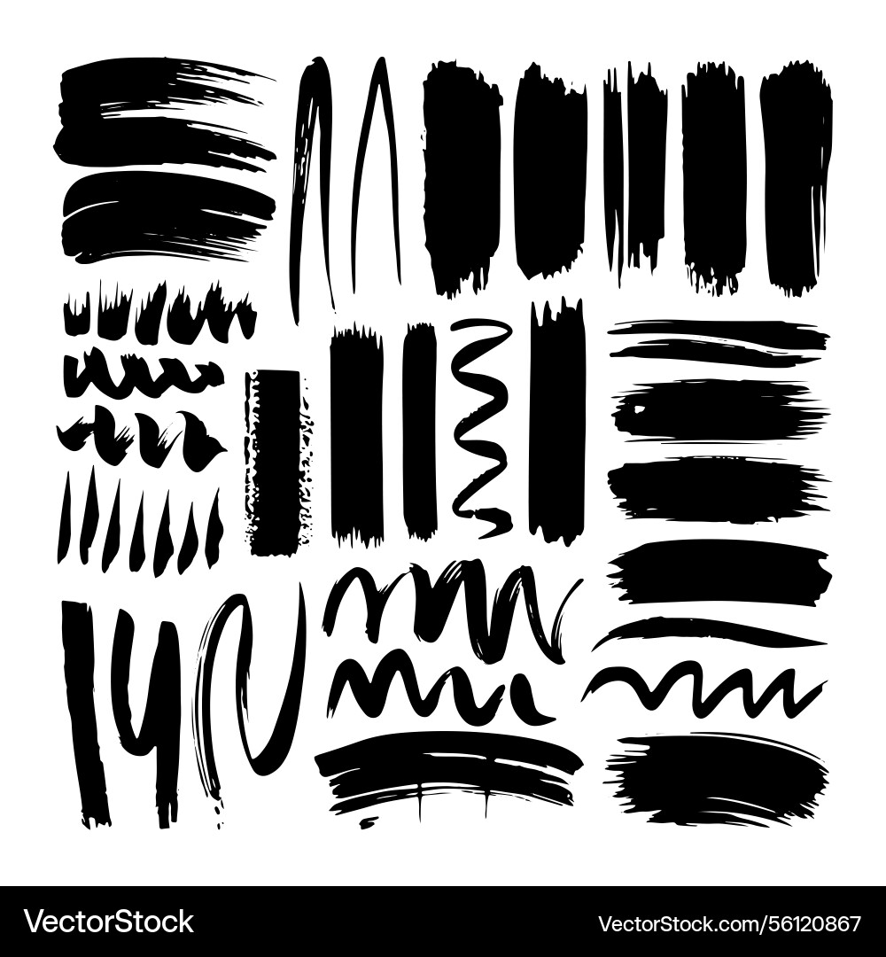 A set of expressive ink brush strokes and abstract Vector Image