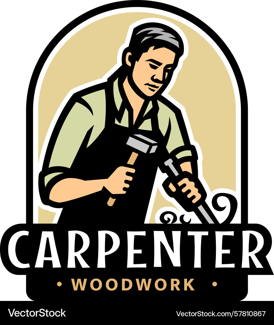 Carpenter with chisel and hammer logo emblem vector image