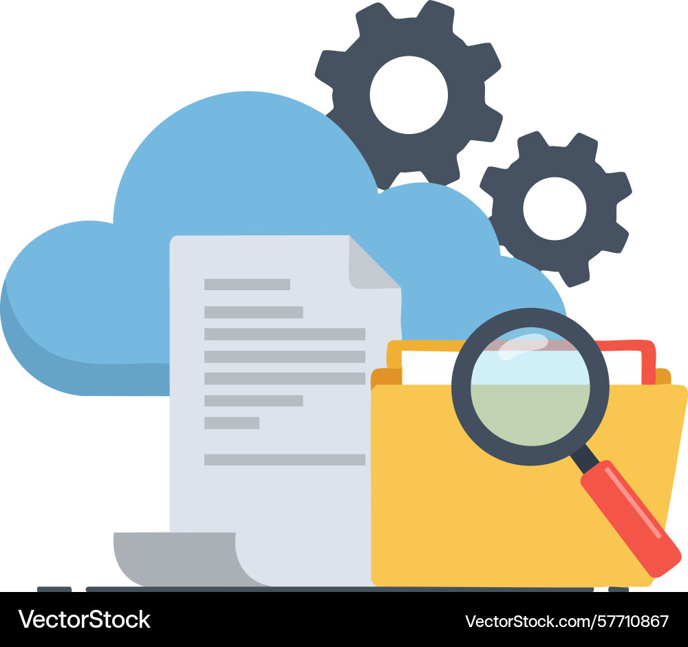 Cloud storage concept with file folder magnifier Vector Image