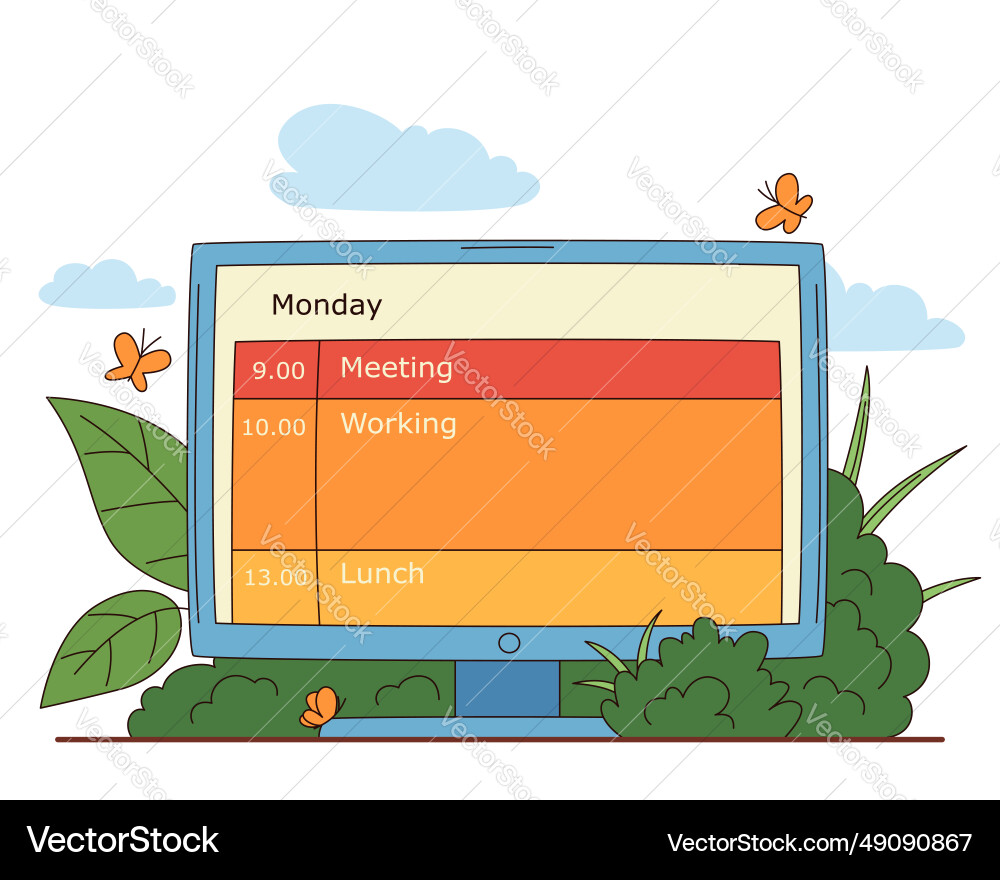 Computer with schedule for time management Computer with schedule for time management vector image