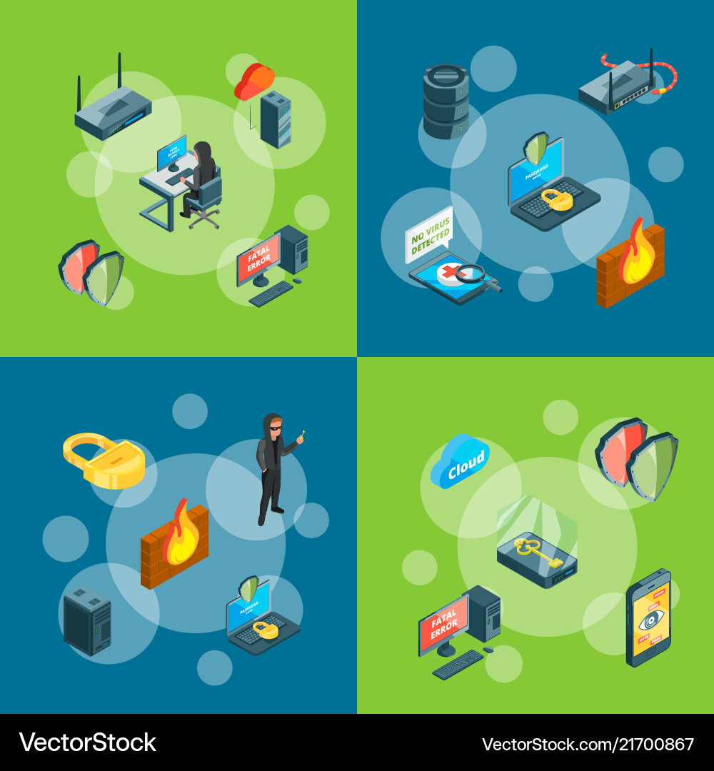 Isometric data and computer safety icons Isometric data and computer safety icons vector image