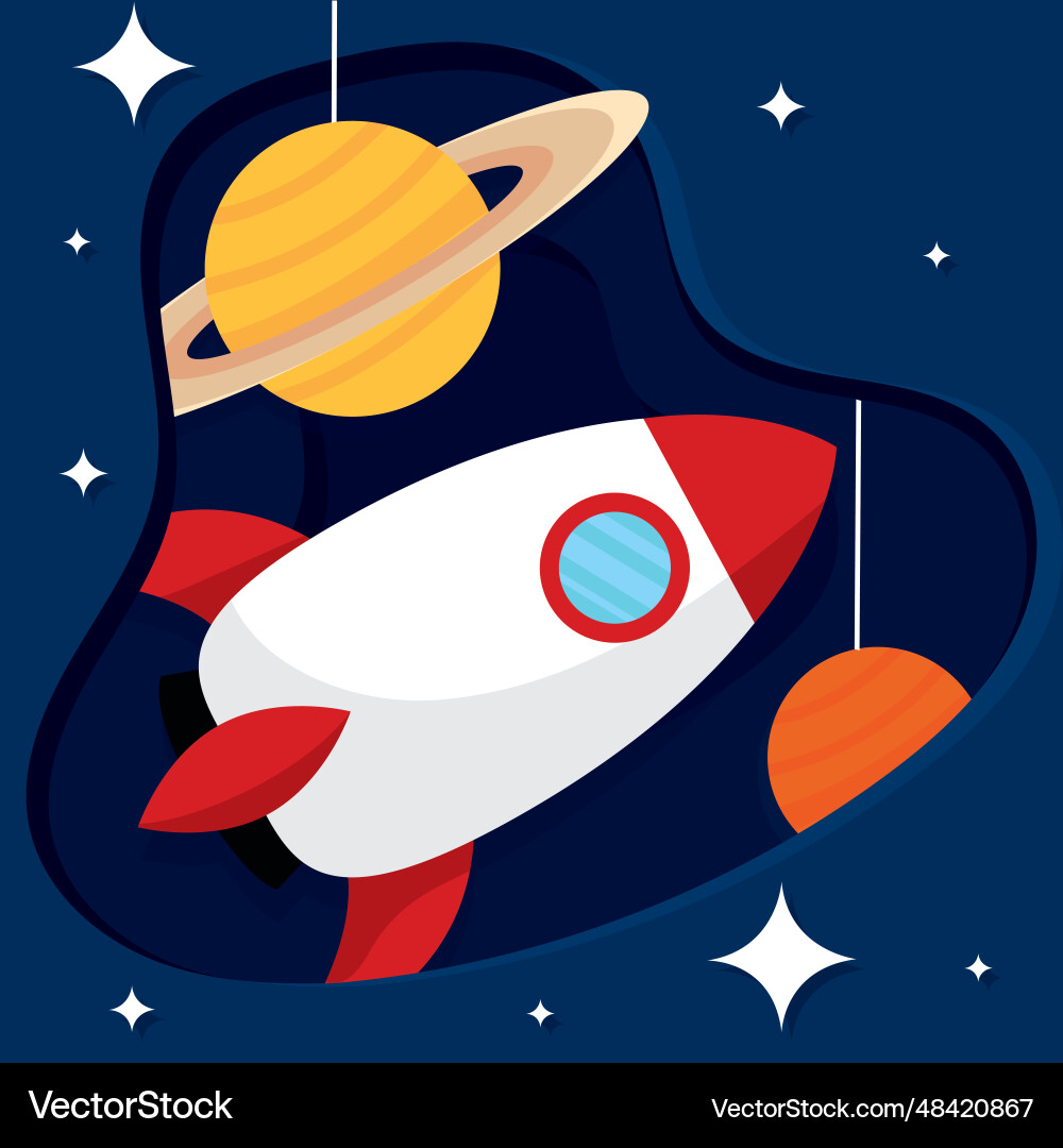 Layered view of outer space with rocket vector image