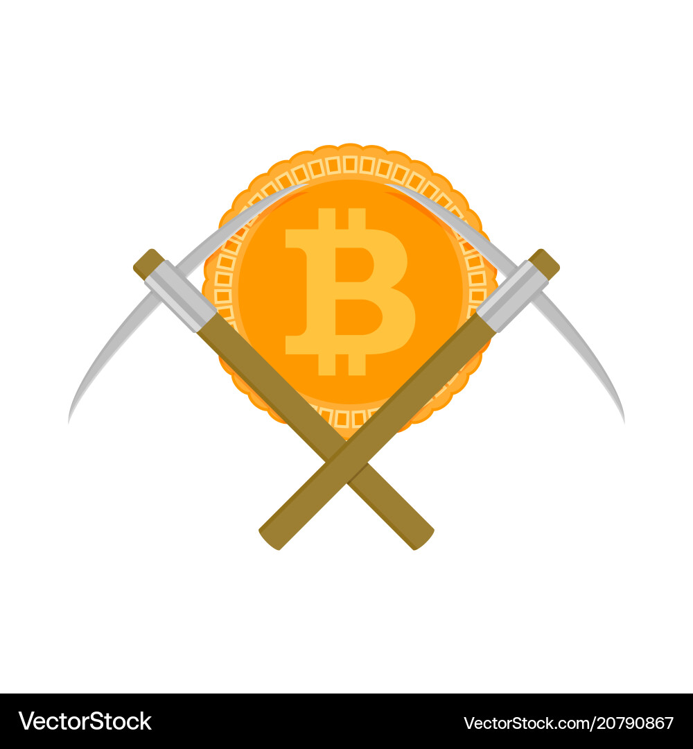 Mining bitcoin and pickaxe Mining bitcoin and pickaxe vector image