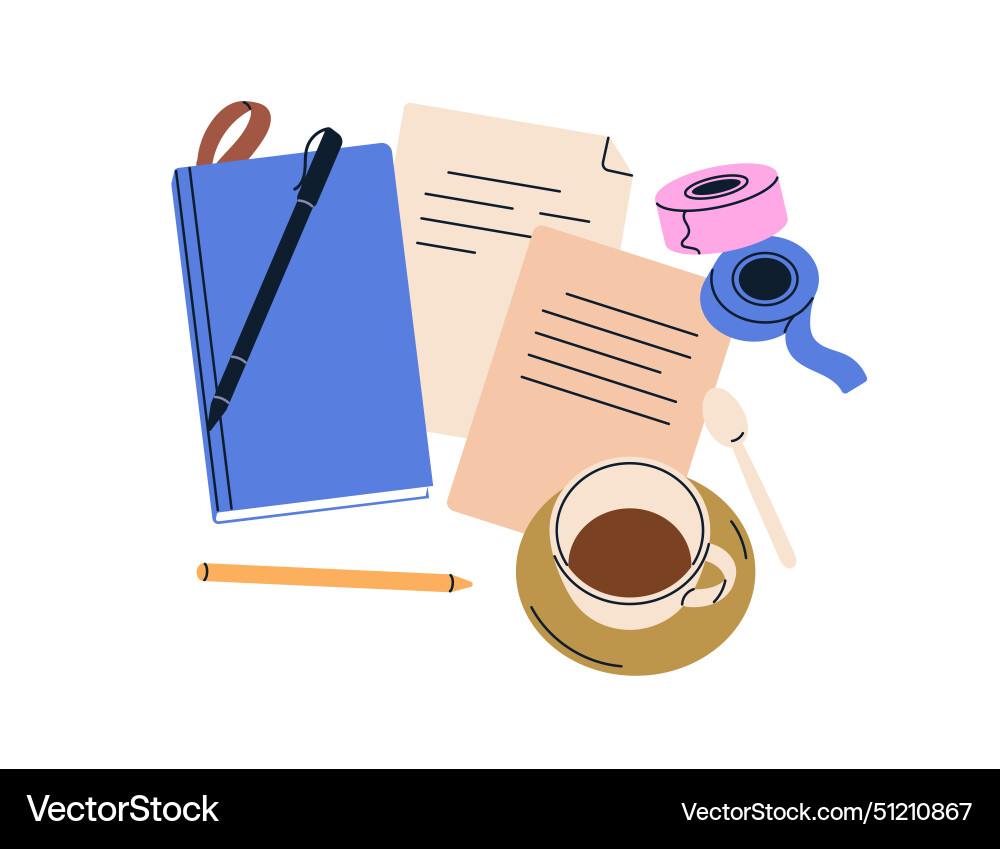 Notebook pen paper sheets pages with notes Notebook pen paper sheets pages with notes vector image