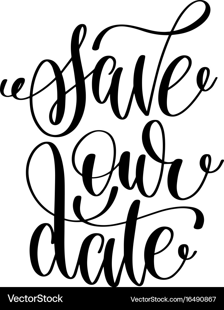 Save the Date - Black & White Script vector image