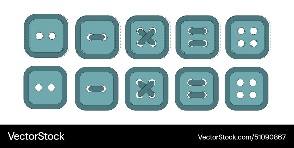 Set of blue square buttons button with two Set of blue square buttons button with two Vector Image