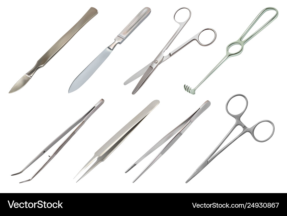 Set surgical instruments different types Set surgical instruments different types vector image