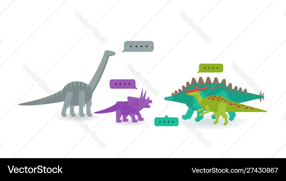 Simple set flat style icons different dinosaurs Vector Image