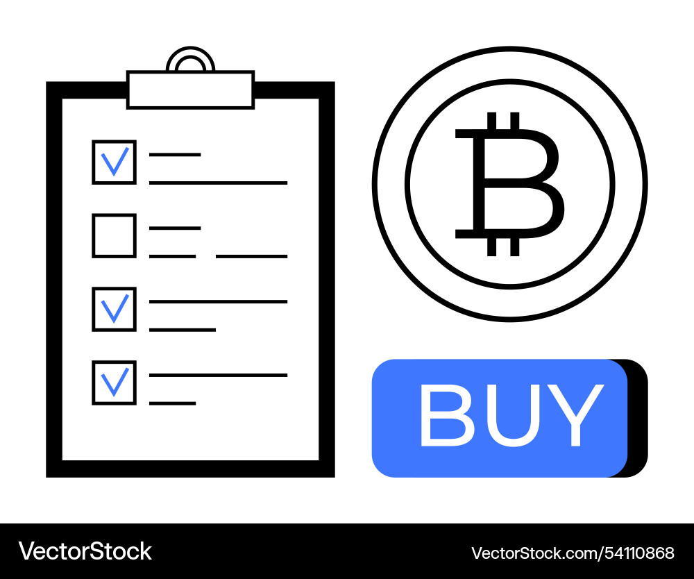 Bitcoin purchasing checklist with buy button Bitcoin purchasing checklist with buy button vector image