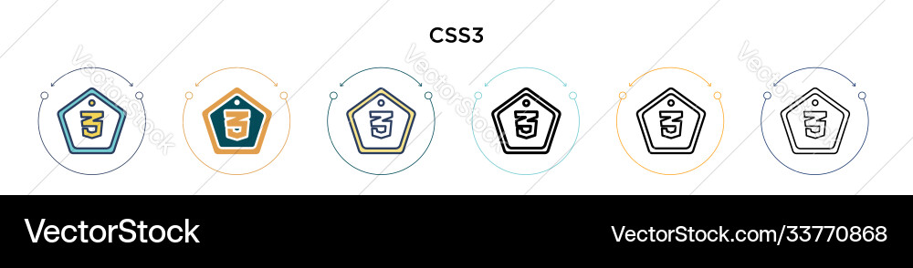 Css3 icon in filled thin line outline and stroke vector image