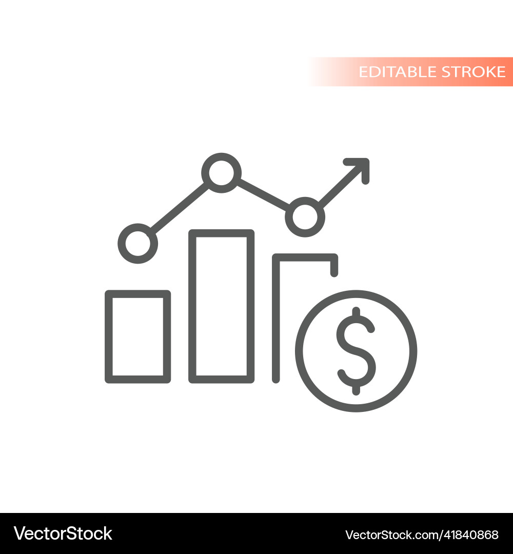 Data bar chart with dollar line icon vector image