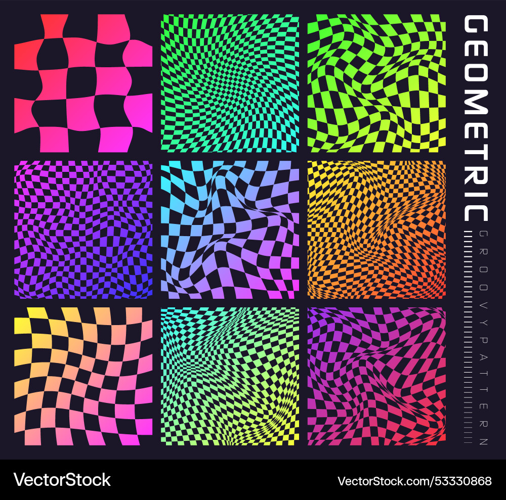 Groovy checkered pattern colorful distorted tiled Groovy checkered pattern colorful distorted tiled Vector Image