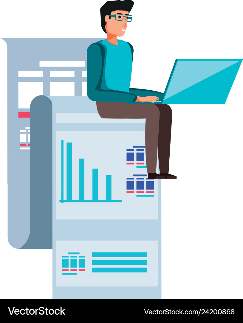 Man and paper document with statistic graphic vector image