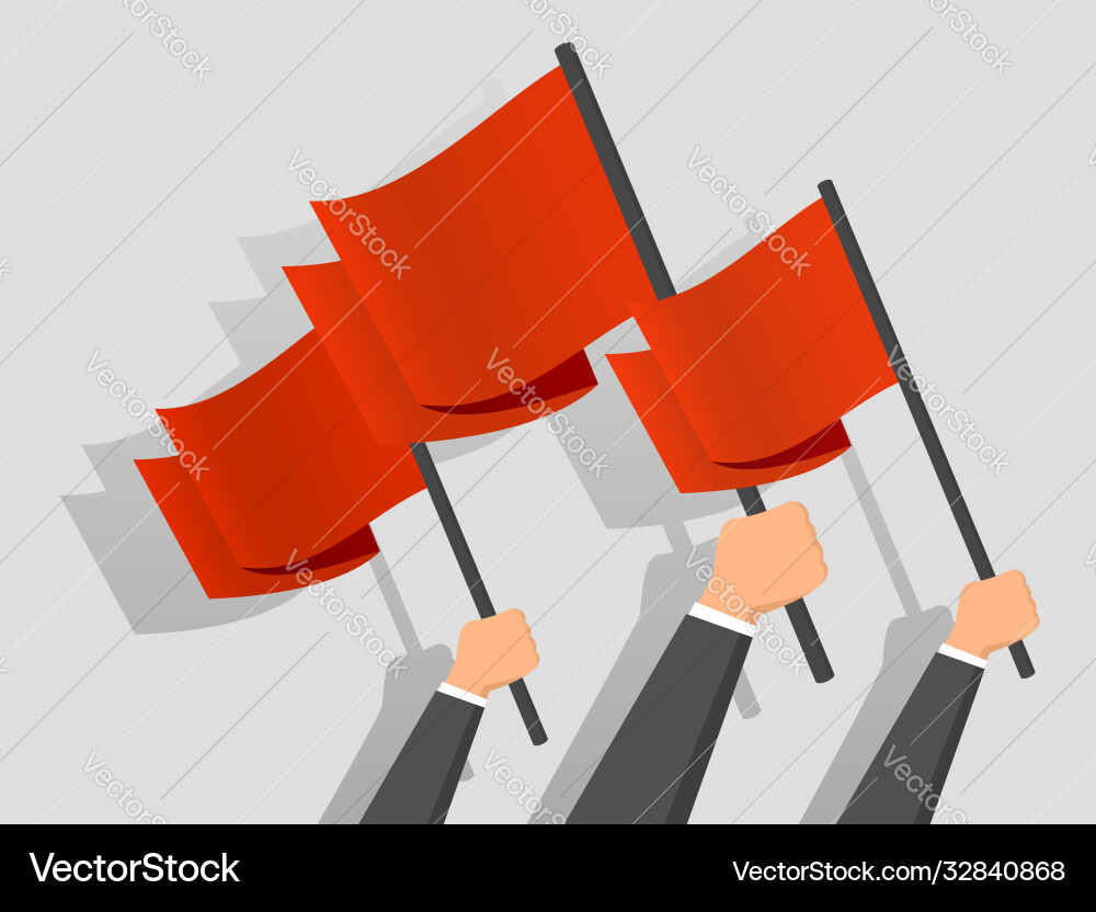 Procession with Red Flags Vector Image
