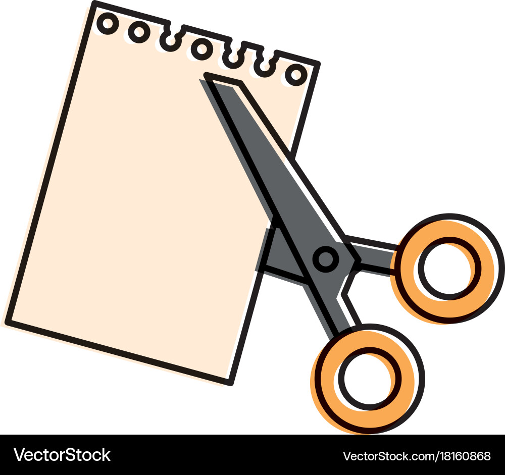 Scissors cut with notebook sheet vector image