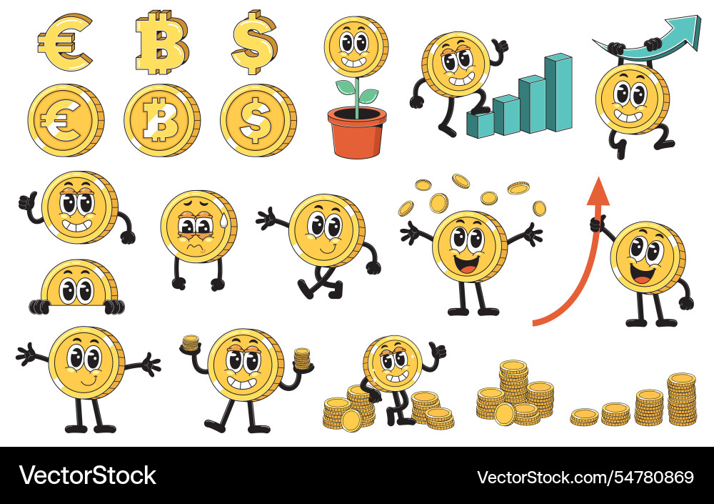 Cheerful Cartoon Bitcoin Coin Royalty Free Vector Image