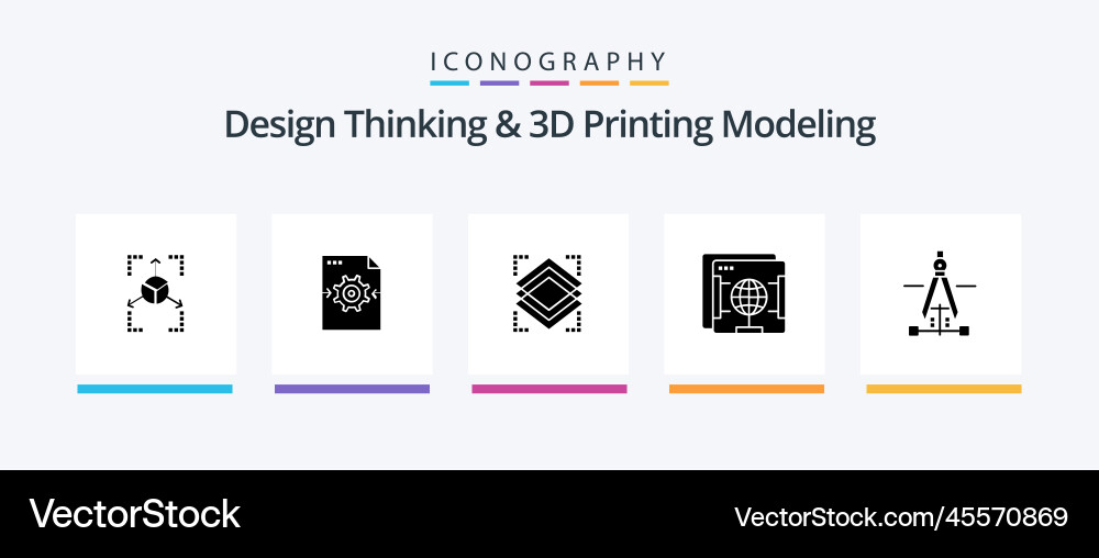 Design thinking and d printing modeling glyph 5 vector image