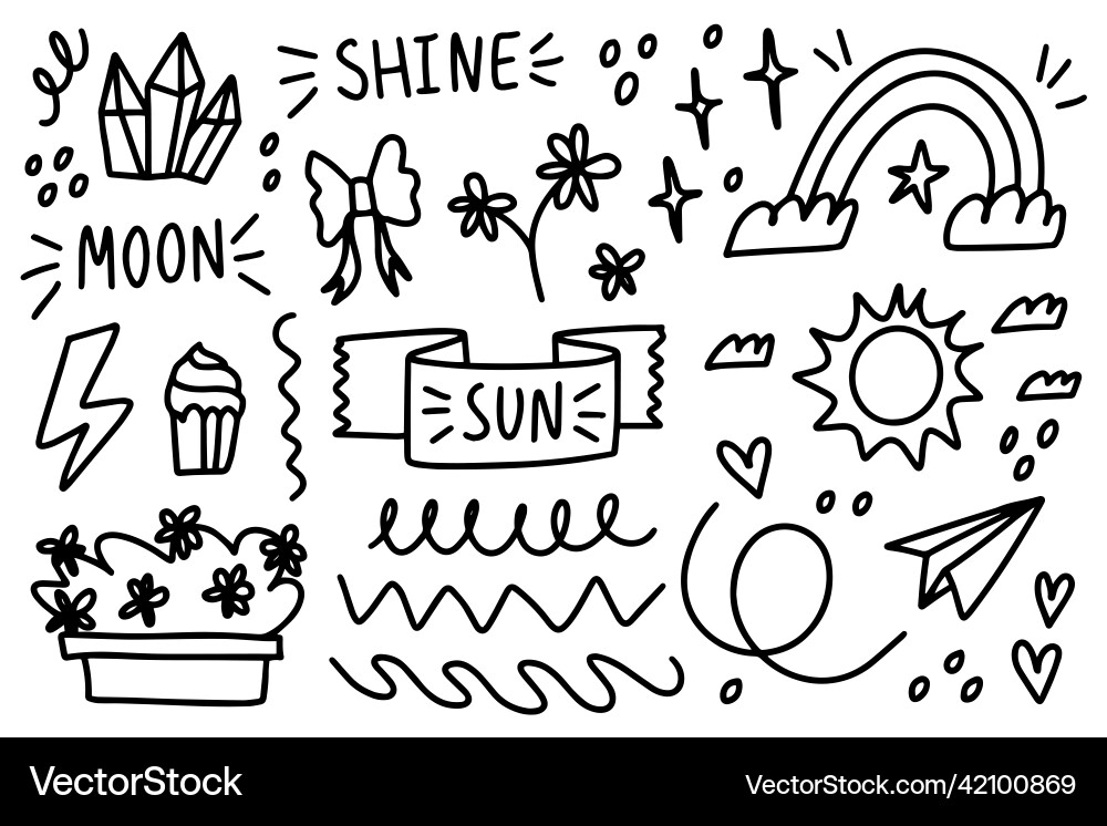Doodle elements on isolated white background hand Vector Image