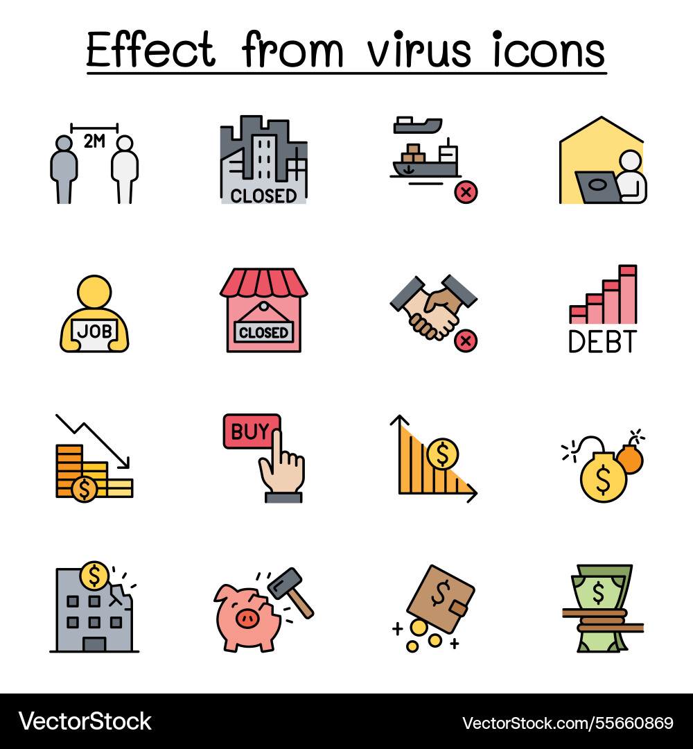 Effect from virus icon set in color line style Effect from virus icon set in color line style vector image