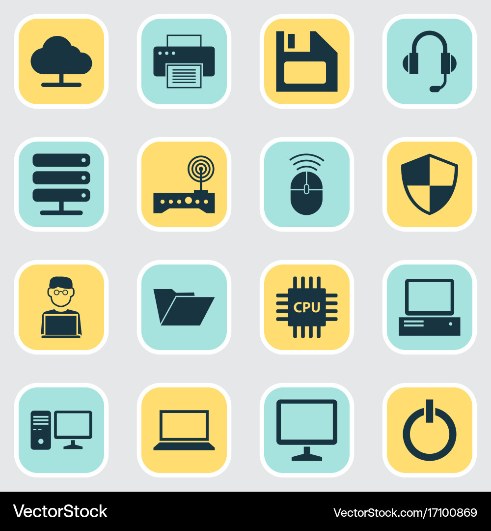 Gadget icons set collection of dossier database vector image