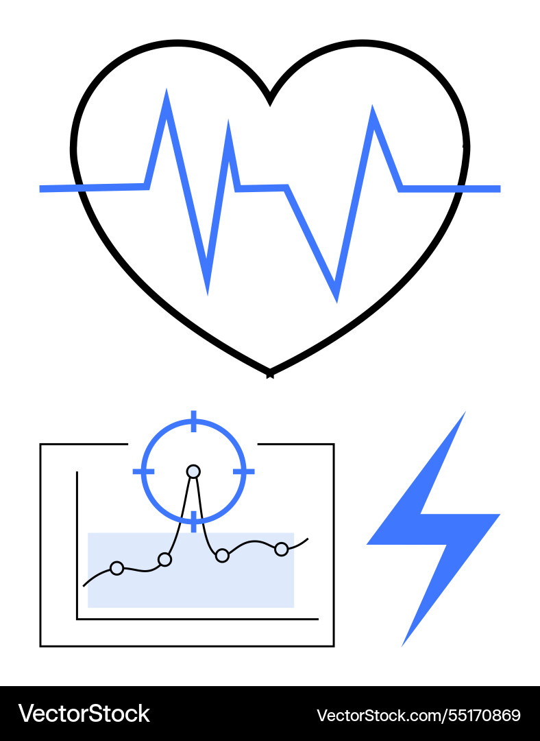 Heartbeat monitor with graph and lightning bolt Vector Image